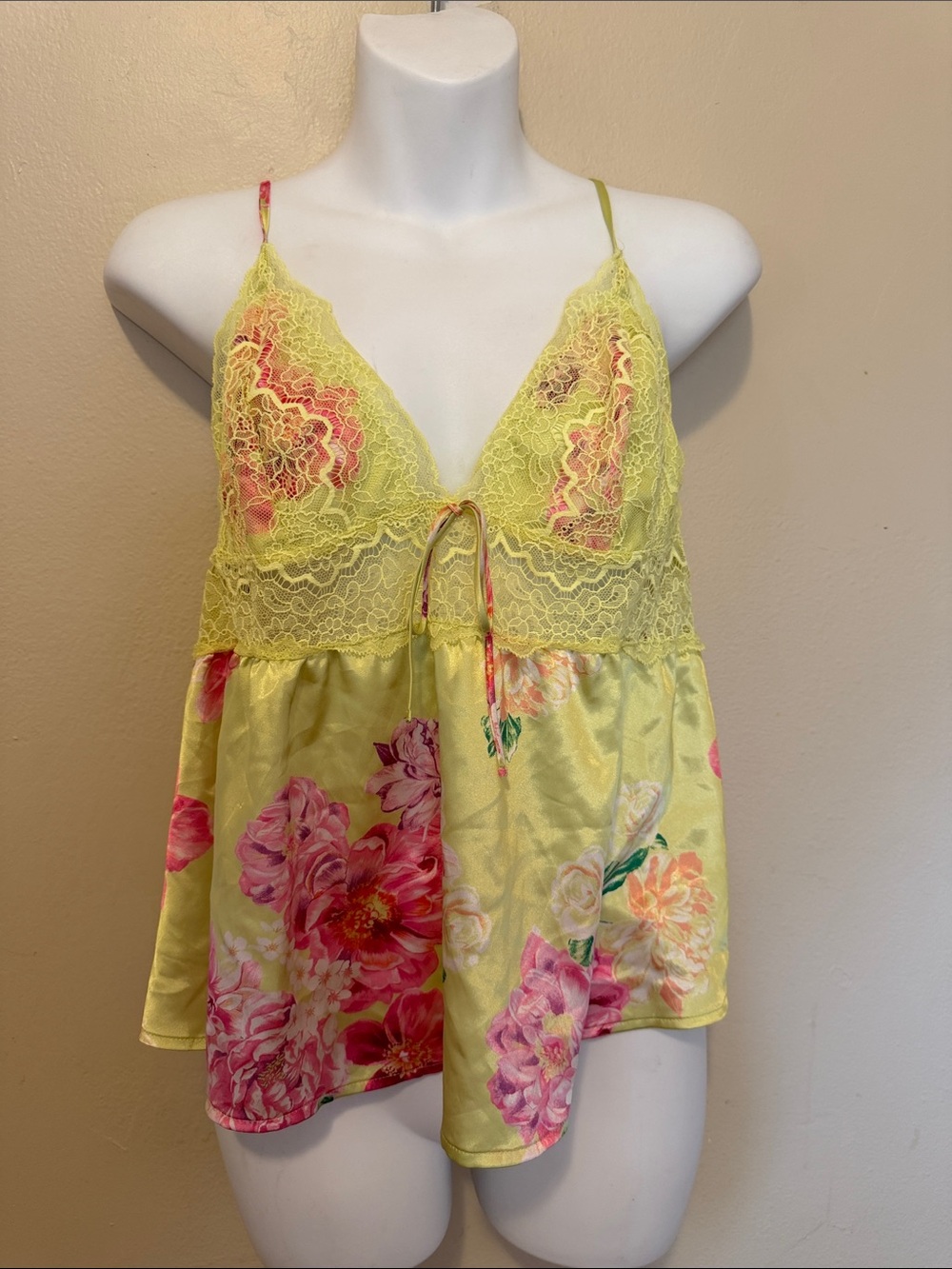 Victoria's Secret Yellow Floral Lace-Trim Camisole
